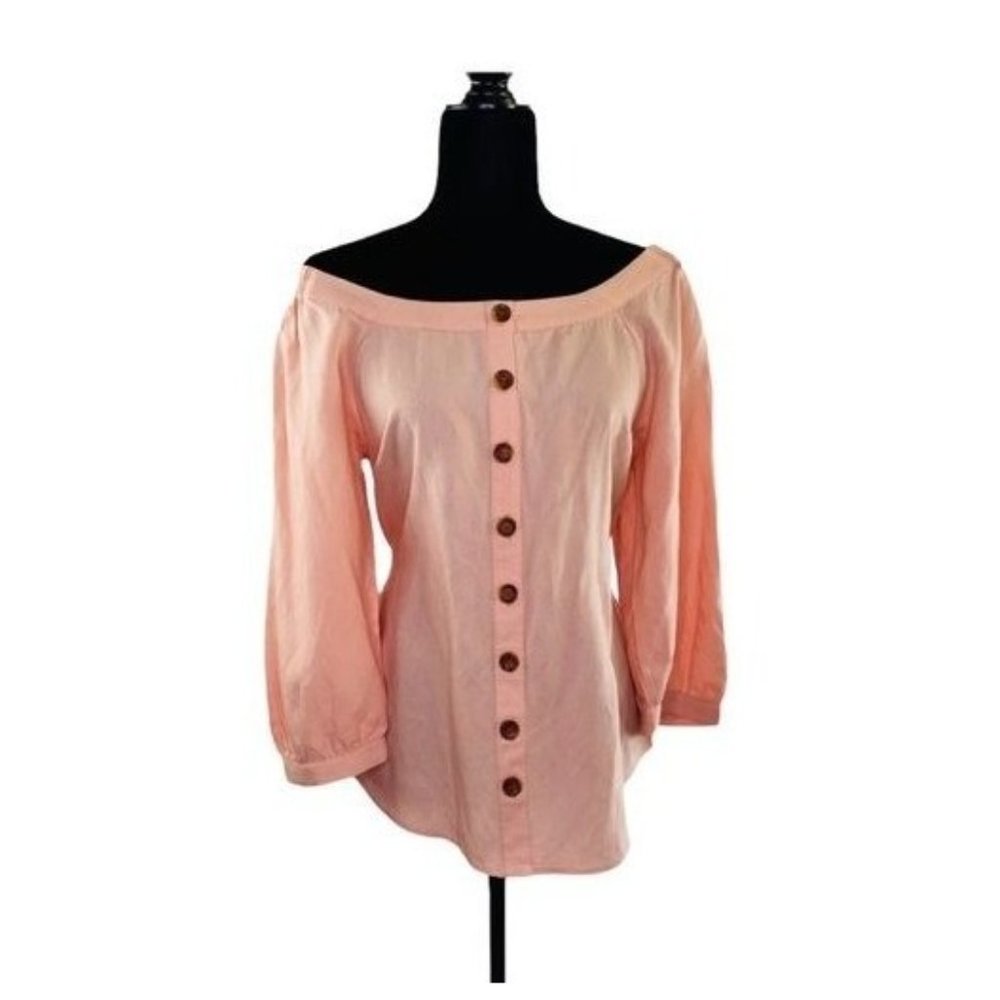 Anthropologie Alanis Tunic Top Belted Off Shoulder Peach by Maeve Womens Size 4 - Picture 6 of 9